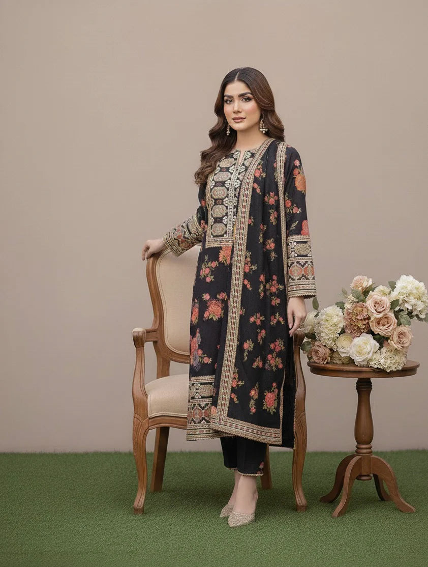 AHMOZI PRESENTING BY ANEELAS COLLECTION -3PC UNSTITCHED LUXURY SILK EMBROIDERED SUIT DF-116