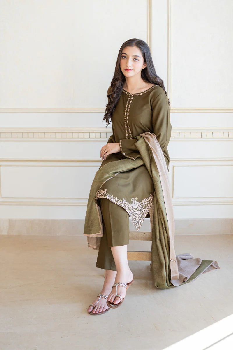 AISLING -3PC DHANAK EMBROIDERED SUIT DF-1765
