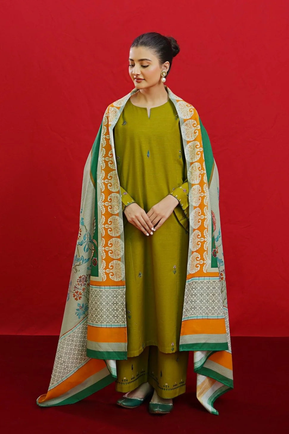 URGE -3PC DHANAK EMBROIDERED SUIT DF-6534