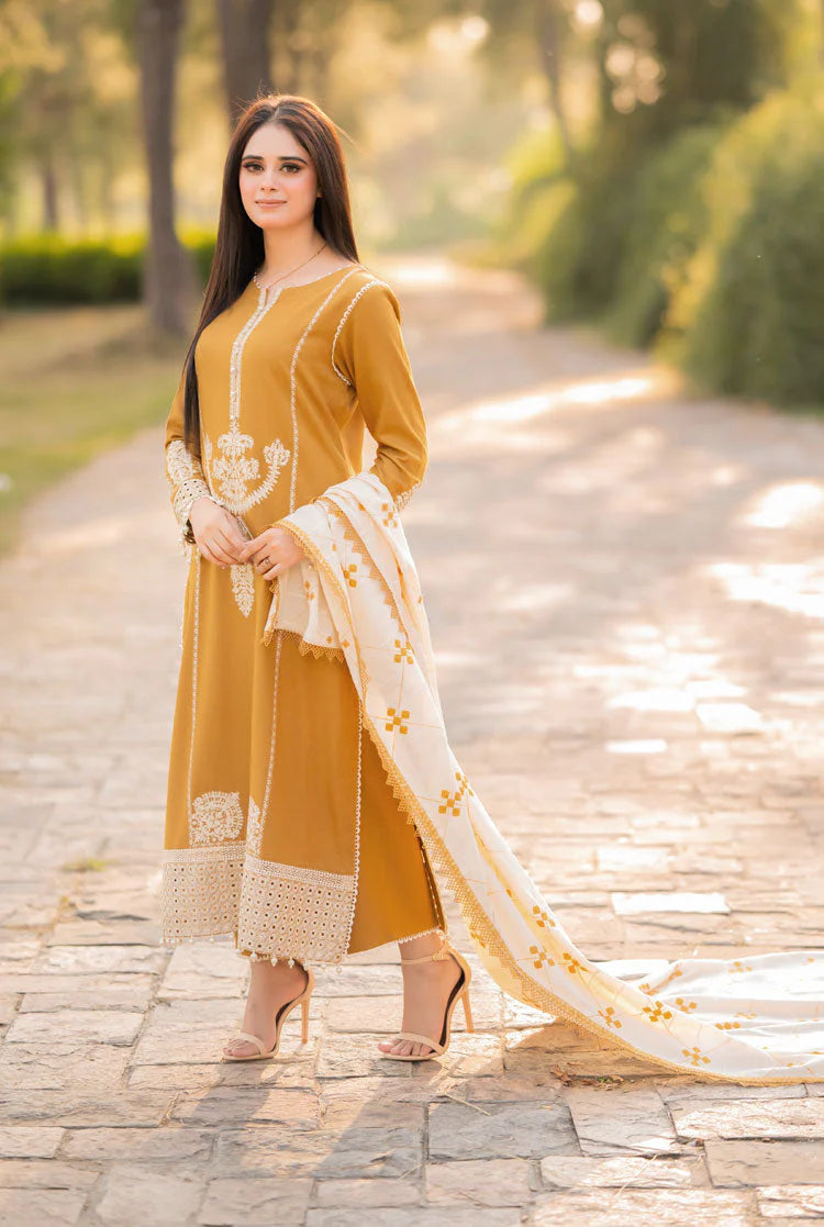 LIBAAS-3PC DHANAK EMBROIDERED SUIT DF-5412