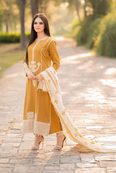 LIBAAS-3PC DHANAK EMBROIDERED SUIT DF-5412
