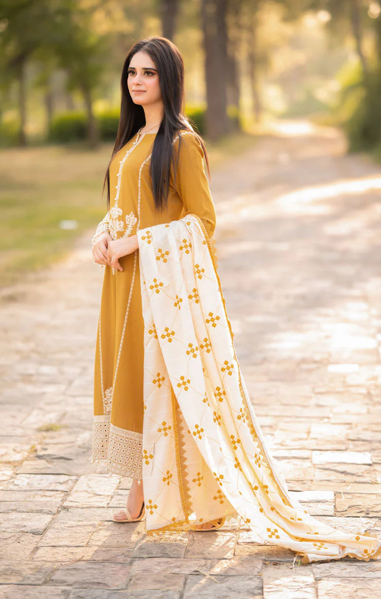LIBAAS-3PC DHANAK EMBROIDERED SUIT DF-5412