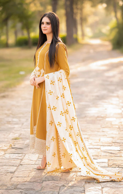 LIBAAS-3PC DHANAK EMBROIDERED SUIT DF-5412