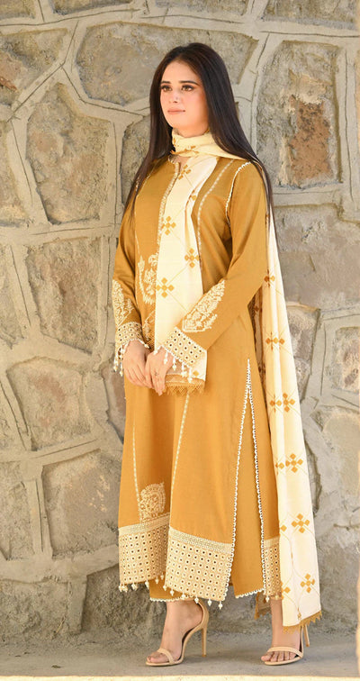 LIBAAS-3PC DHANAK EMBROIDERED SUIT DF-5412