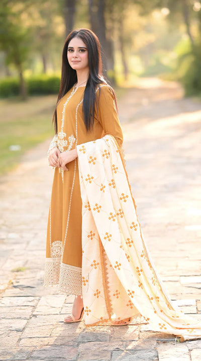 LIBAAS-3PC DHANAK EMBROIDERED SUIT DF-5412