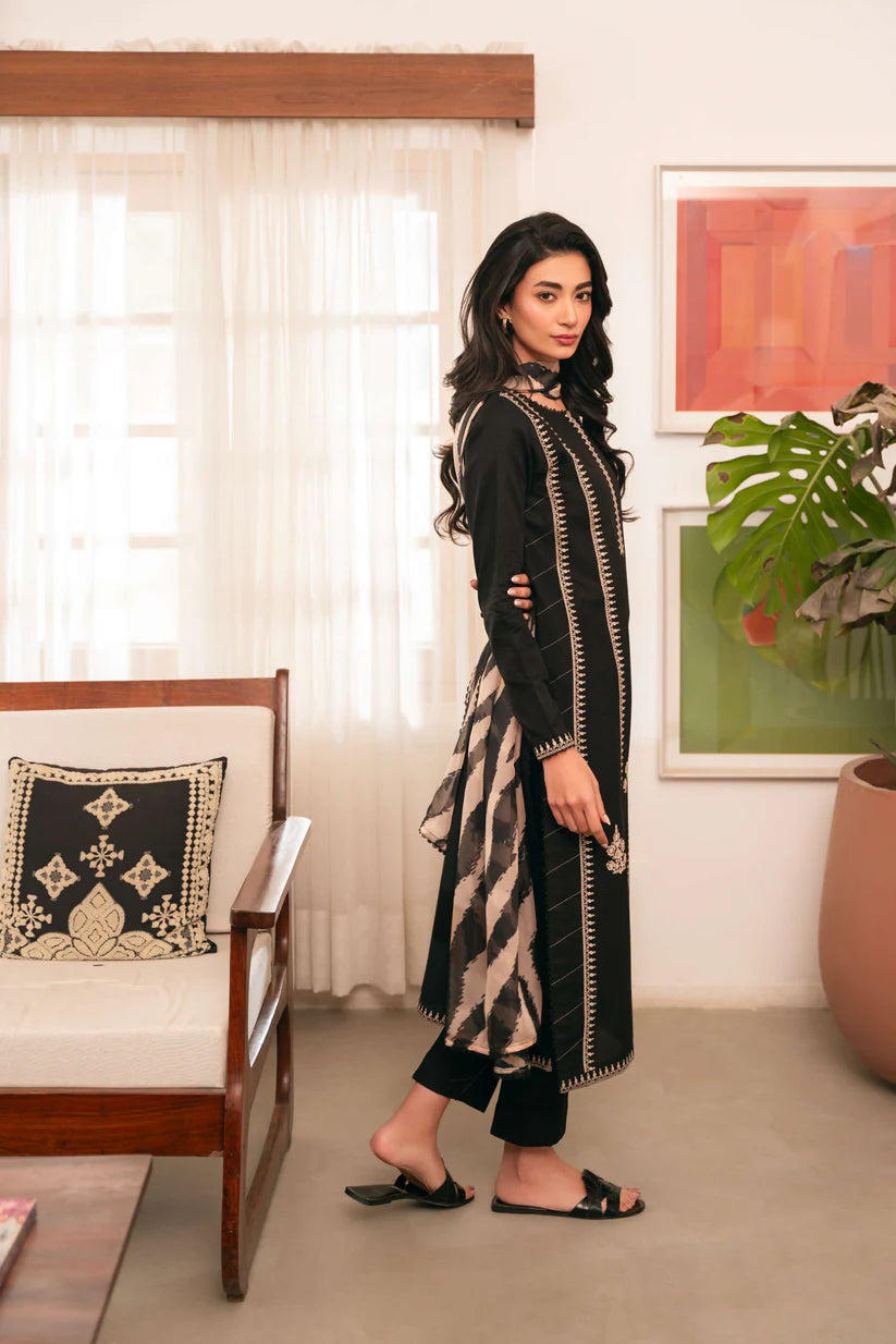 ETHNIC -3PC UNSTITCHED DHANAK EMBROIDERED SUIT DF-