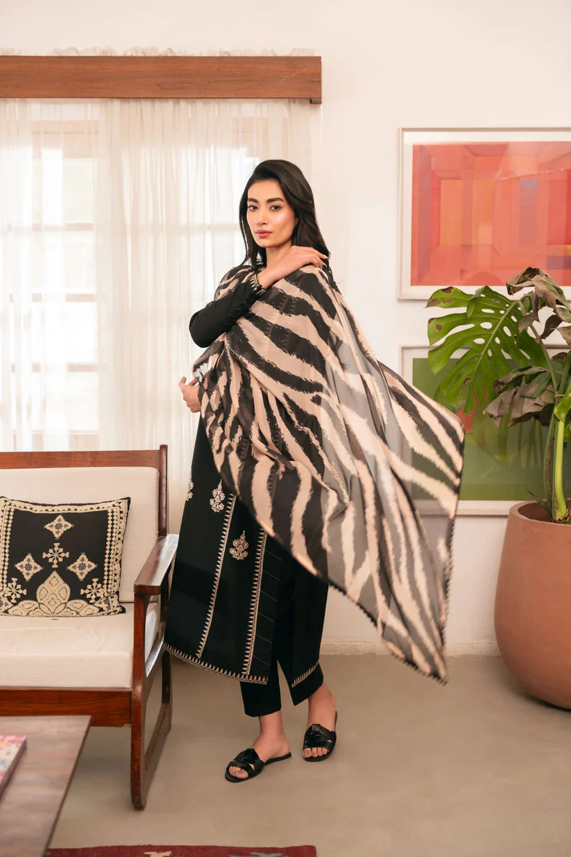ETHNIC -3PC UNSTITCHED DHANAK EMBROIDERED SUIT DF-