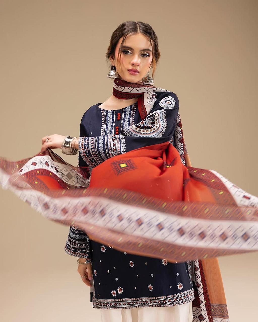 JAZMIN - Unstitch Winter 3PC Dhanak Embroidered Suit- DF-9272