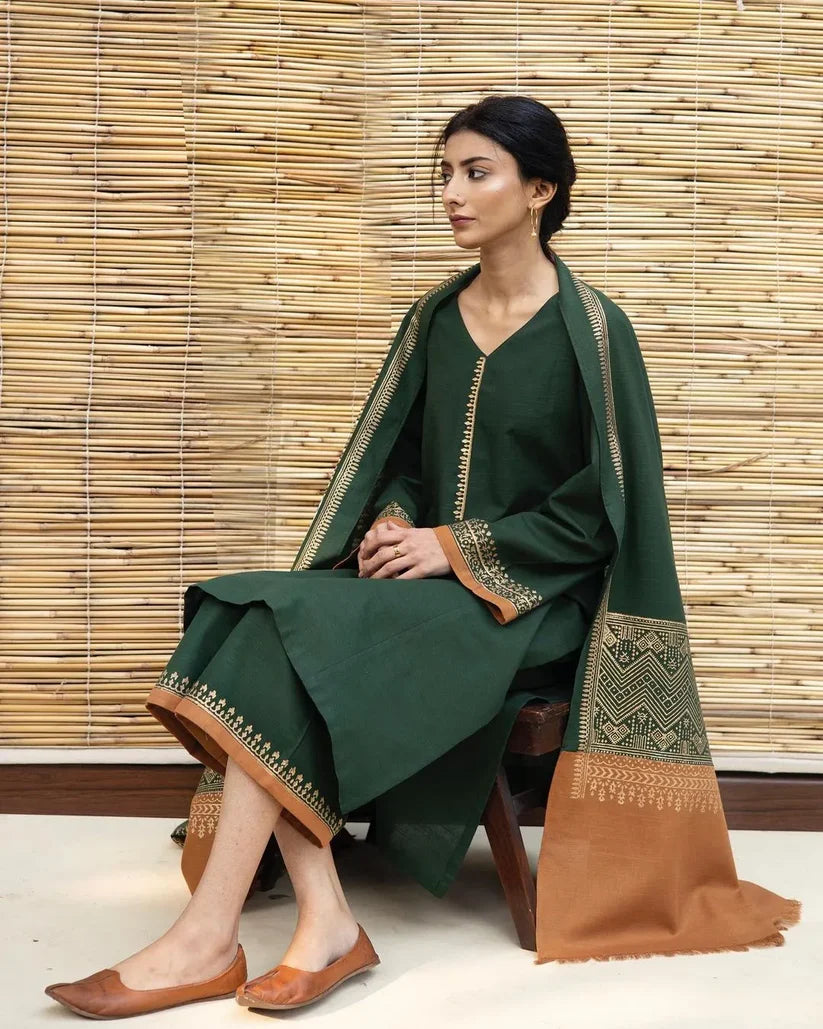 DYOT -3PC DHANAK EMBROIDERED SUIT DF-4260