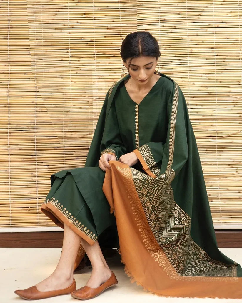 DYOT -3PC DHANAK EMBROIDERED SUIT DF-4260