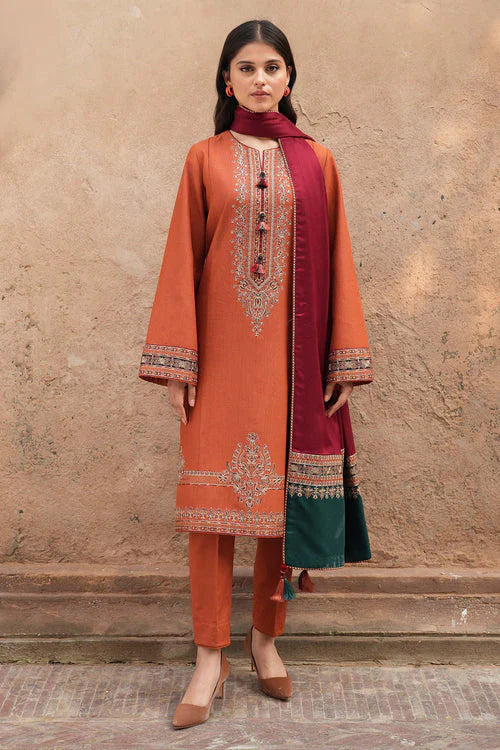 COCO BY ZARA SHAHJAHAN -3PC DHANAK EMBROIDERED SUIT DF-4581