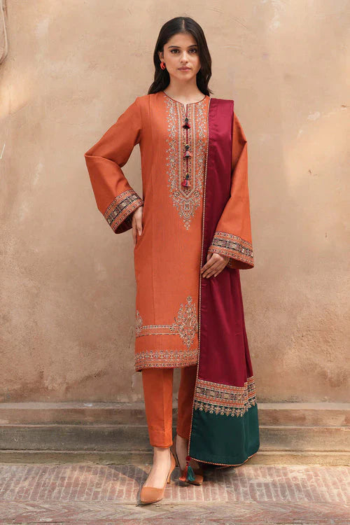 COCO BY ZARA SHAHJAHAN -3PC DHANAK EMBROIDERED SUIT DF-4581