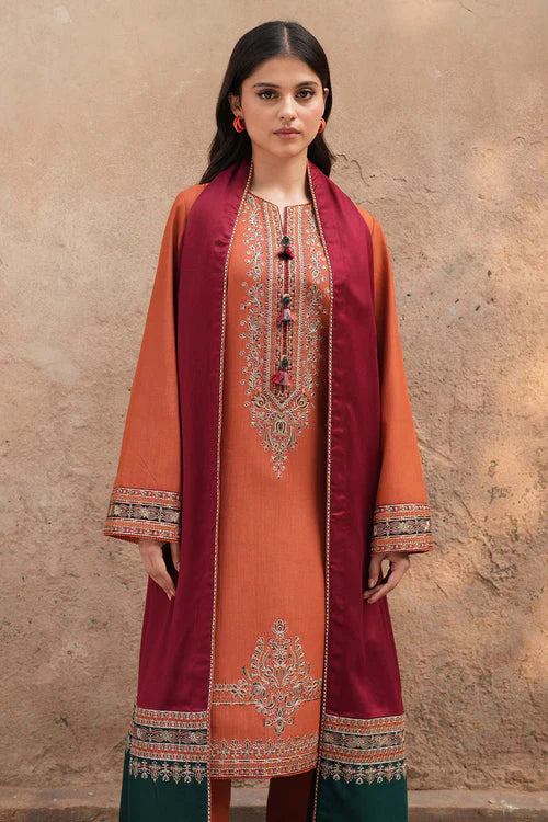 COCO BY ZARA SHAHJAHAN -3PC DHANAK EMBROIDERED SUIT DF-4581