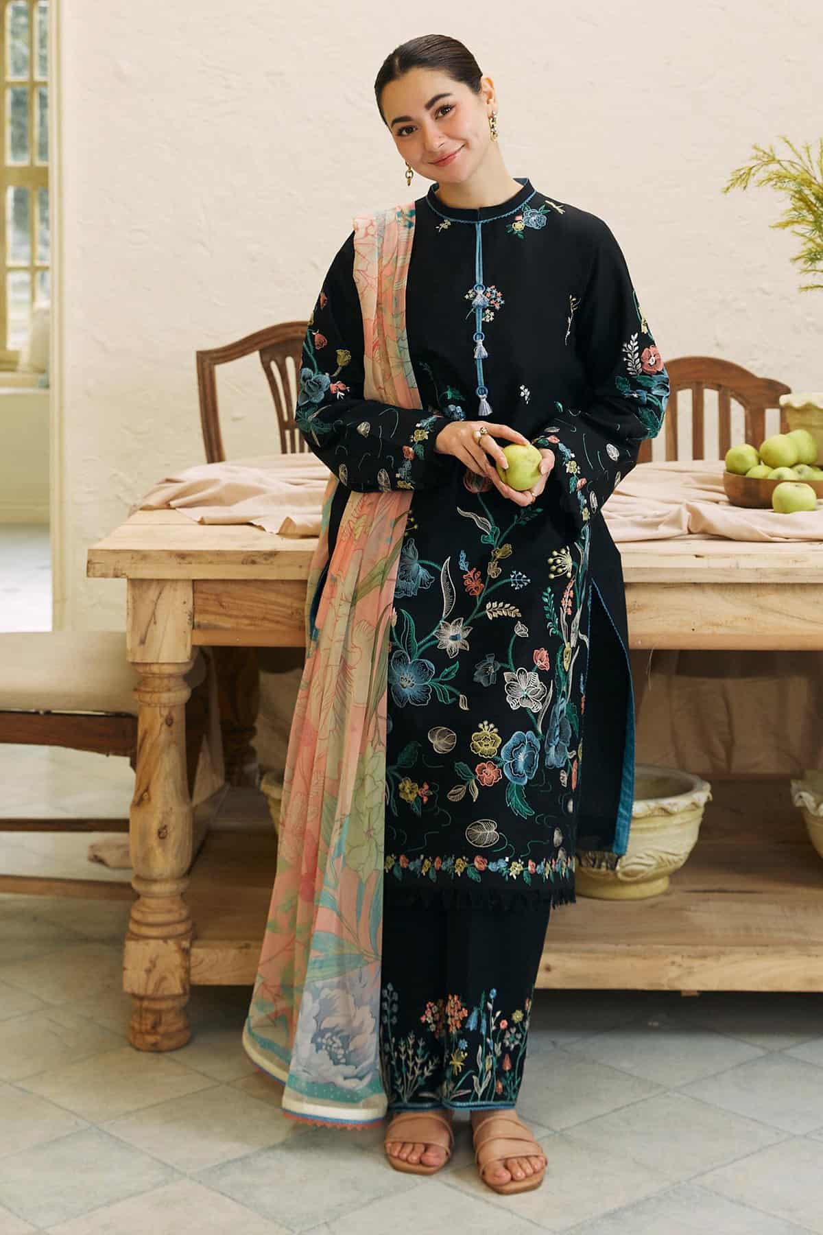 COCO by Zara Shahjahan-3PC DHANAK EMBROIDERED SUIT DF-2534