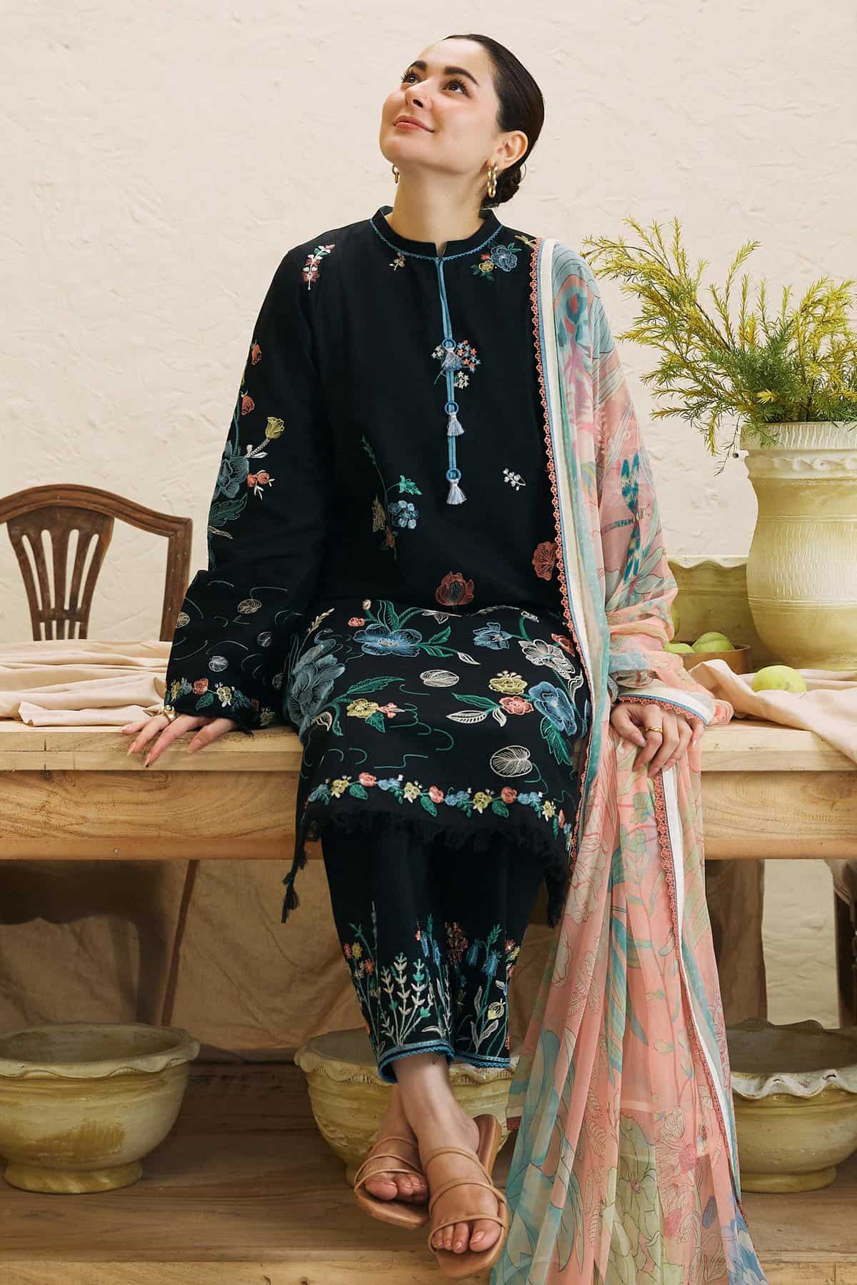 COCO by Zara Shahjahan-3PC DHANAK EMBROIDERED SUIT DF-2534