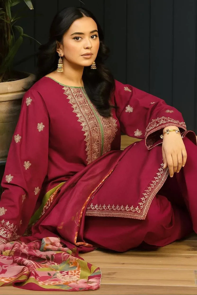 KOKUM -3PC UNSTITCHED DHANAK EMBROIDERED SUIT DF-5287