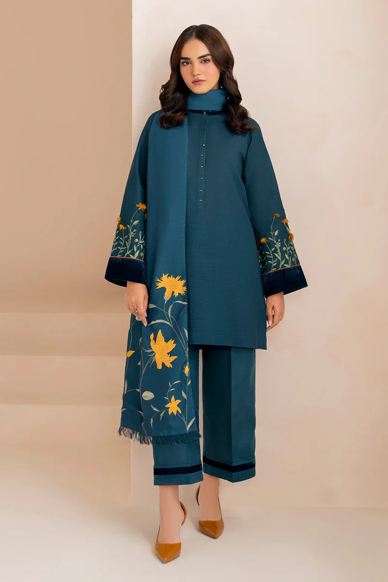 BAROQUE -3PC DHANAK EMBROIDERED SUIT DF-1562