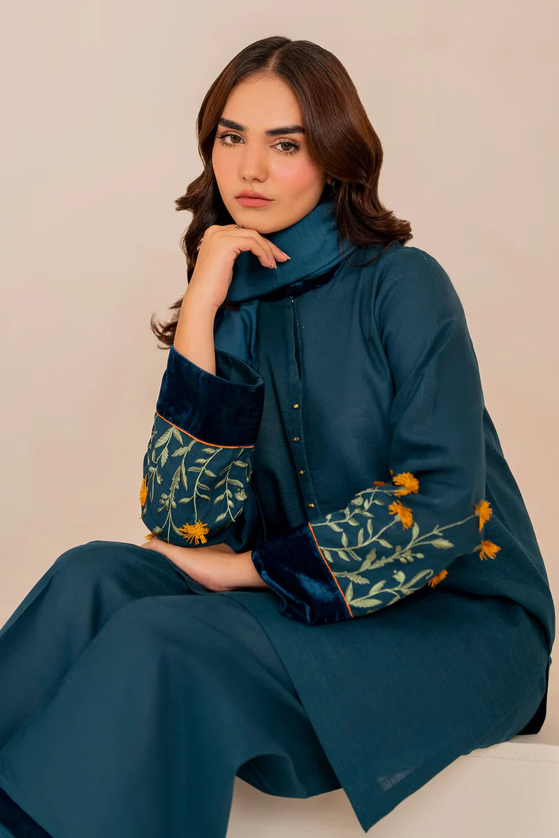 BAROQUE -3PC DHANAK EMBROIDERED SUIT DF-1562