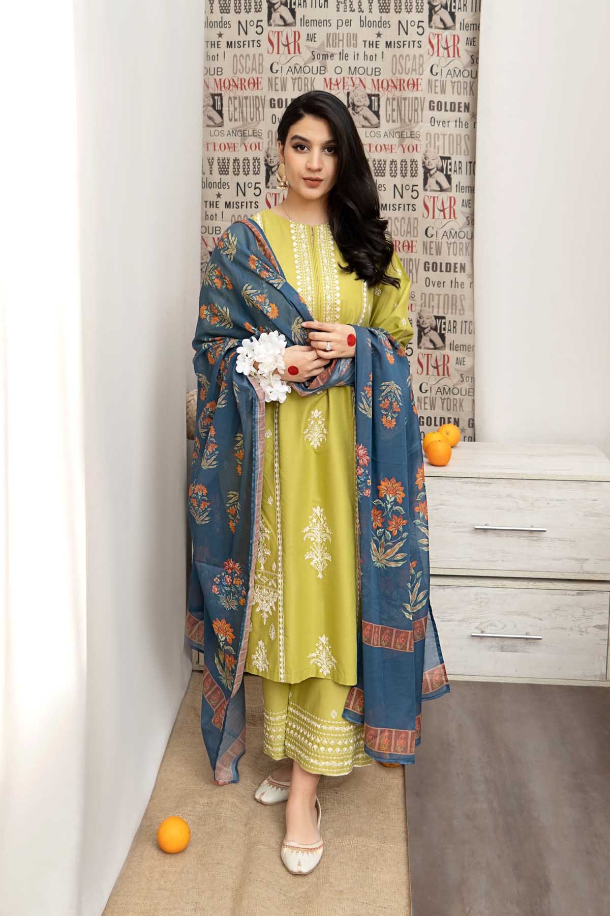 COCO BY ZARA SHAHJAHAN -3PC DHANAK EMBROIDERED SUIT DF-1550