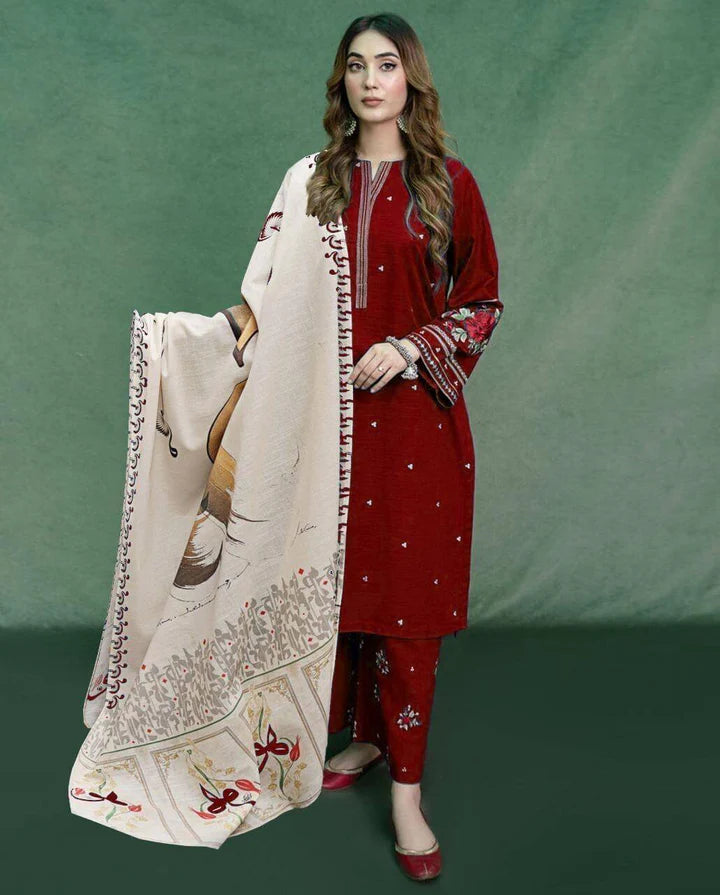 URGE -3PC DHANAK EMBROIDERED SUIT DF-1568