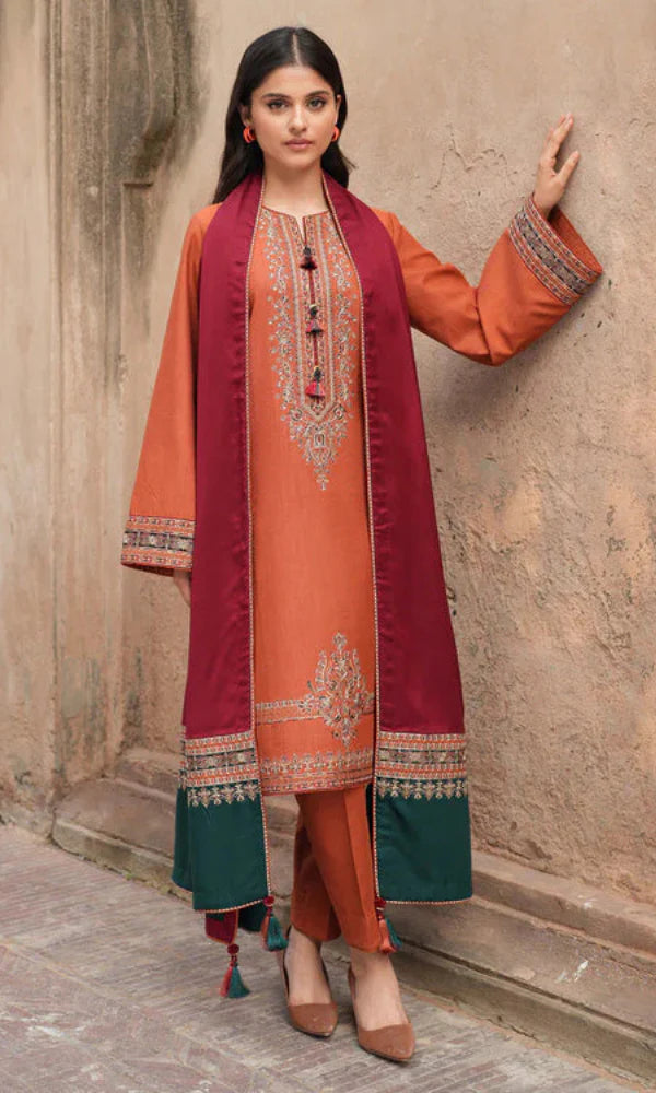 COCO BY ZARA SHAHJAHAN -3PC DHANAK EMBROIDERED SUIT DF-4581