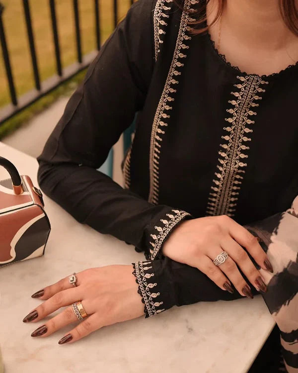 ETHNIC -3PC UNSTITCHED DHANAK EMBROIDERED SUIT DF-