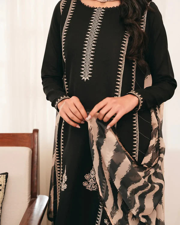 ETHNIC -3PC UNSTITCHED DHANAK EMBROIDERED SUIT DF-