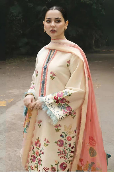 ZAHRA SHAHJAHAN-3PC DHANAK EMBROIDERED SUIT DF-6276