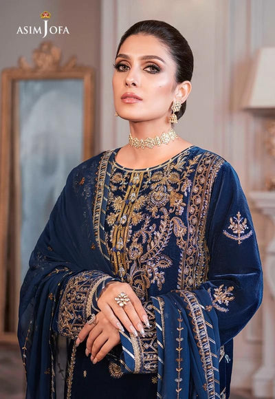 ASIM JOFA AYEZA EDIT MAKHMAL COLLECTION -3PC UNSTITCHED LUXURY VELVET EMBROIDERED SUIT DF-888