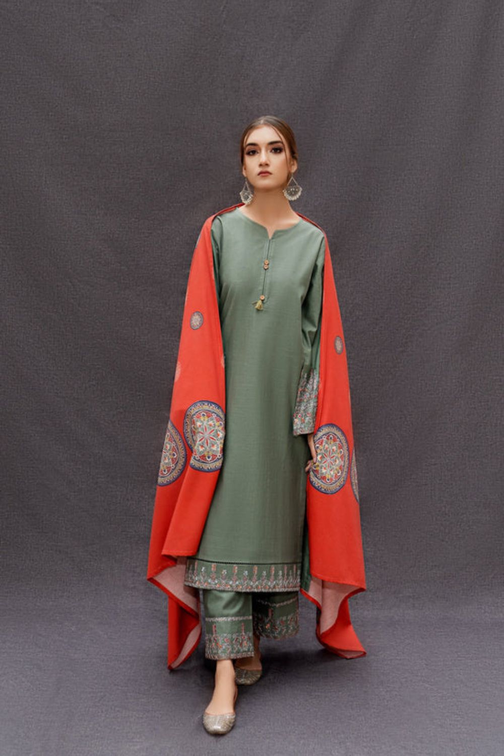 URGE -3PC UNSTITCHED DHANAK EMBROIDERED SUIT DF-6358