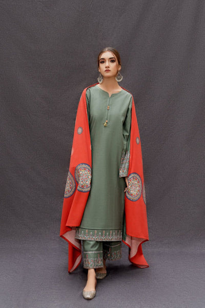 URGE -3PC UNSTITCHED DHANAK EMBROIDERED SUIT DF-6358