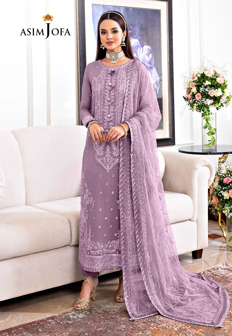 ASIM JOFA -3PC UNSTITCHED LUXURY CHIFFON EMBROIDERED SUIT DF-256