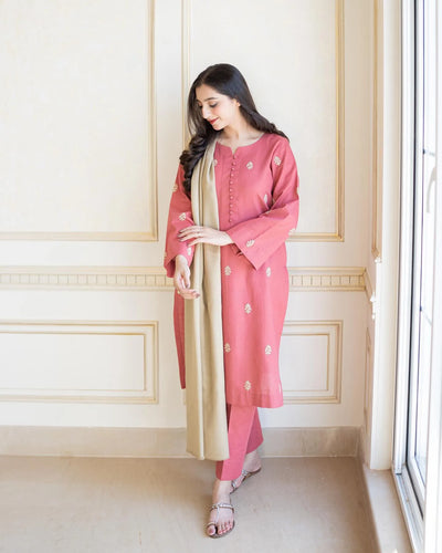 AISLING -3PC DHANAK EMBROIDERED SUIT DF-5437