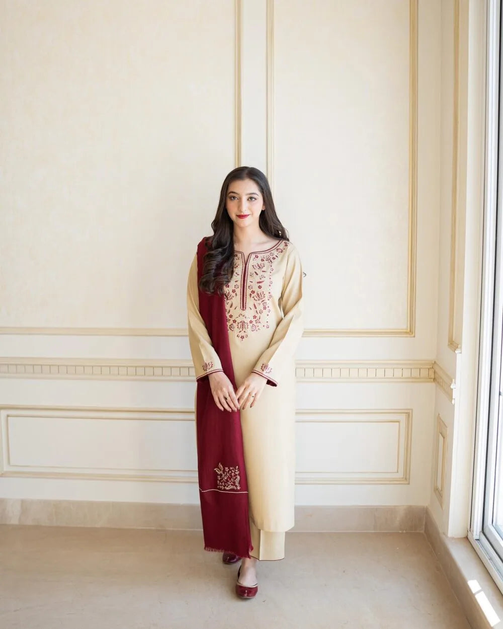 AISLING -3PC DHANAK EMBROIDERED SUIT DF-6745