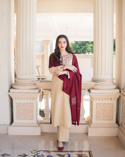 AISLING -3PC DHANAK EMBROIDERED SUIT DF-6745