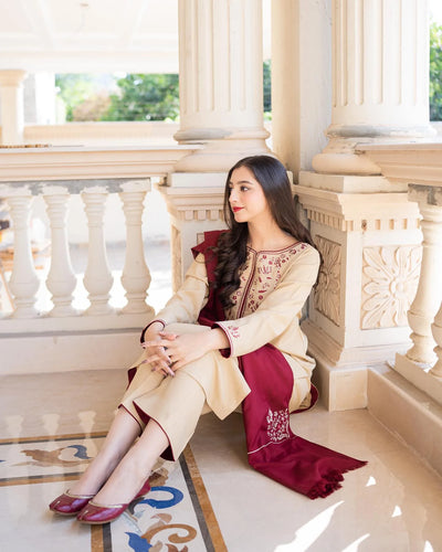 AISLING -3PC DHANAK EMBROIDERED SUIT DF-6745