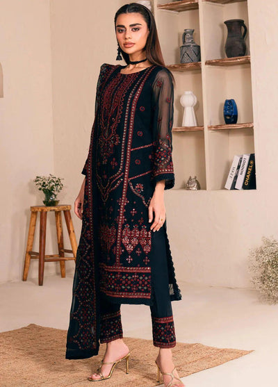 NOORMA KAMAL -3pc Unstitched Chiffon Embroidered Suit DF-1972