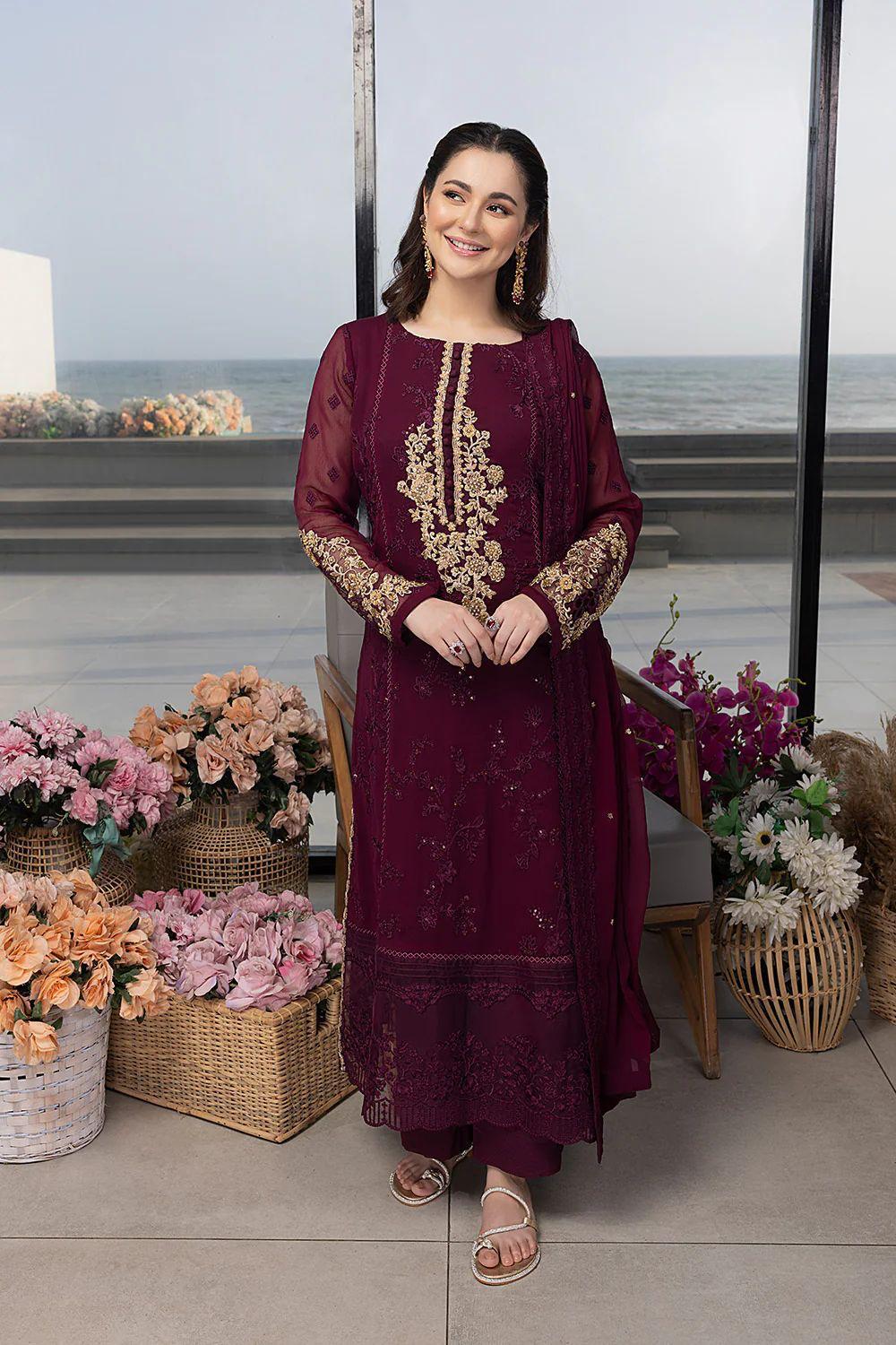 AZURE -3PC UNSTITCHED LUXURY CHIFFON EMBROIDERED SUIT DF-692