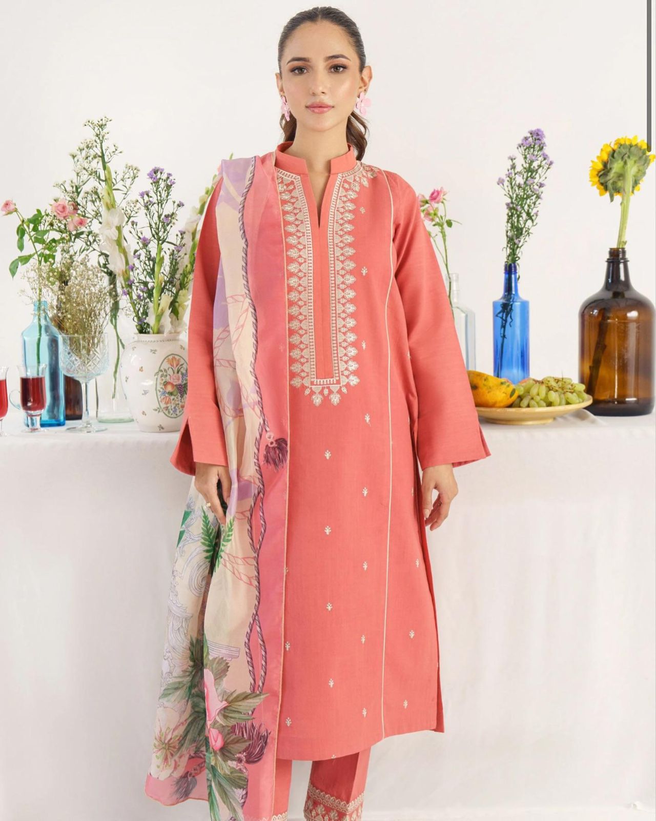 URGE -3PC UNSTITCHED DHANAK EMBROIDERED SUIT DF-2145