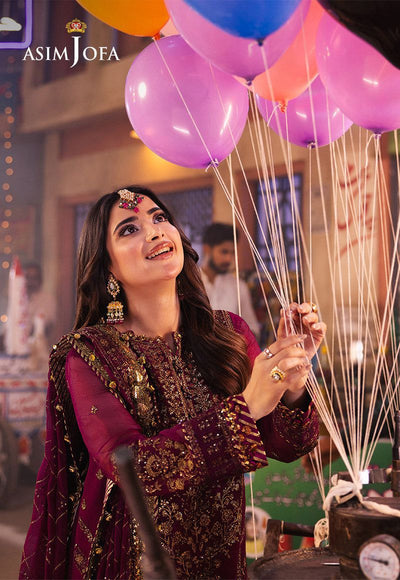 ASIM JOFA -3PC UNSTITCHED LUXURY CHIFFON EMBROIDERED SUIT DF-1832