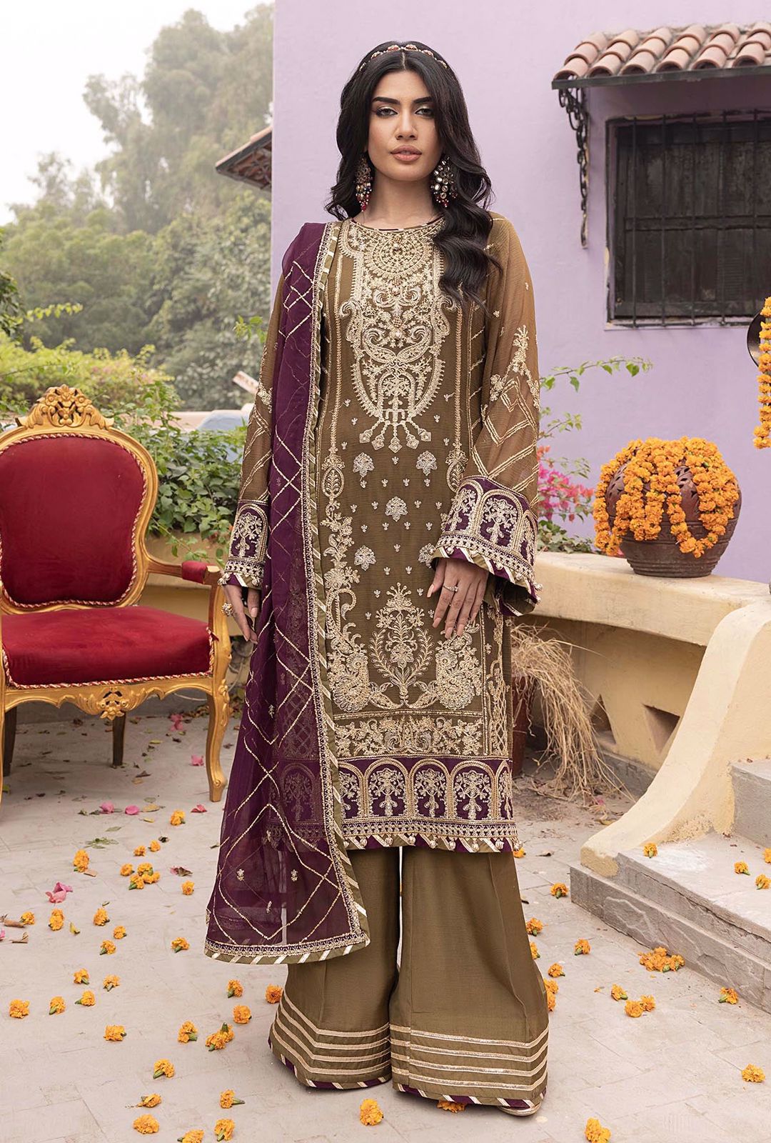 ADAN LIBAS  -3PC UNSTITCHED WINTER LUXURY CHIFFON EMBROIDERED SUIT DF-012