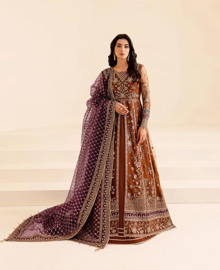 FARASHA -3PC UNSTITCHED LUXURY NET EMBROIDERED MAXI DF-1569