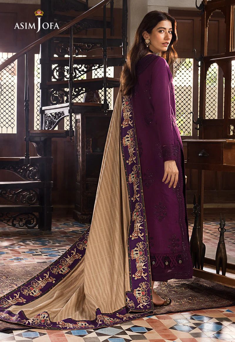 ASIM JOFA -3pc Unstitched Dhanak Chikankari Embroidered Suit DF-1666