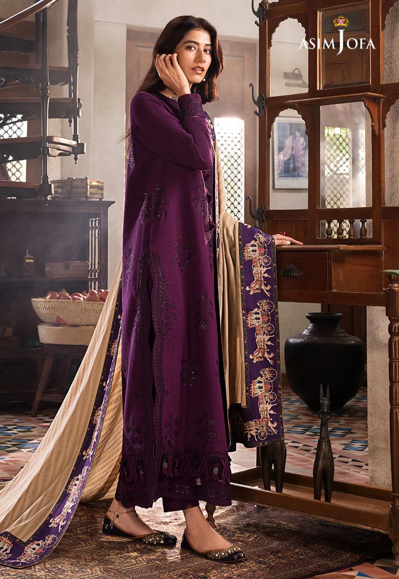 ASIM JOFA -3pc Unstitched Dhanak Chikankari Embroidered Suit DF-1666