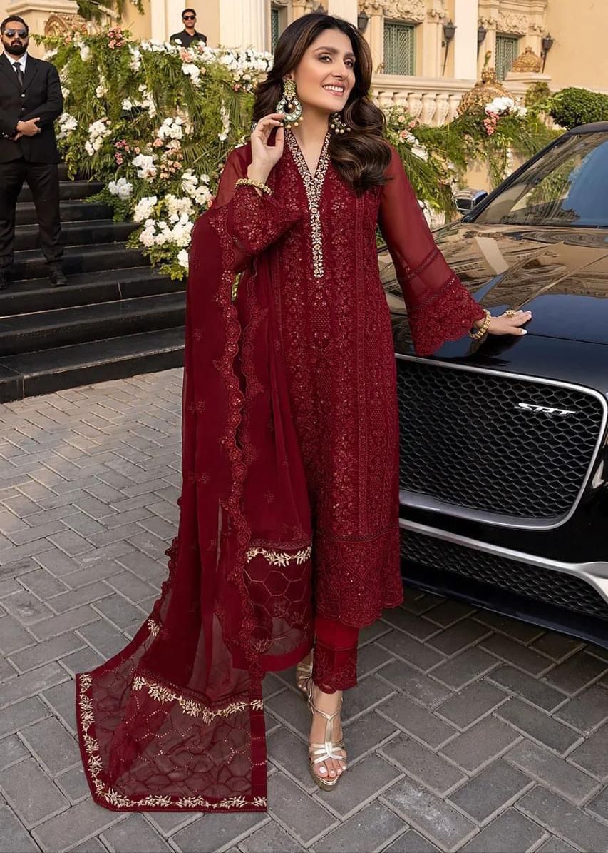 AZURE -3PC UNSTITCHED LUXURY CHIFFON EMBROIDERED SUIT DF-239