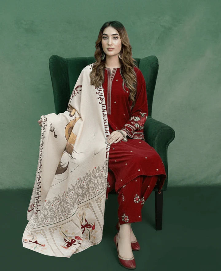 URGE -3PC DHANAK EMBROIDERED SUIT DF-1568
