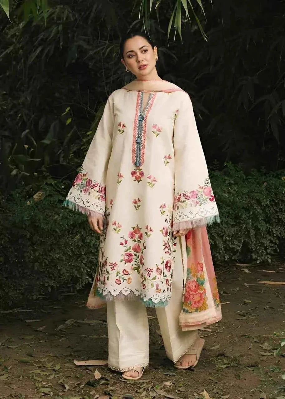 ZAHRA SHAHJAHAN-3PC DHANAK EMBROIDERED SUIT DF-6276