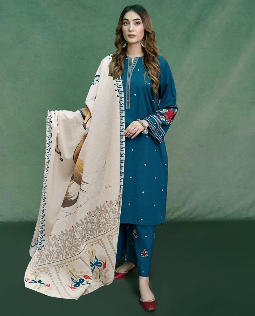URGE -3PC UNSTITCHED DHANAK EMBROIDERED SUIT DF-2899