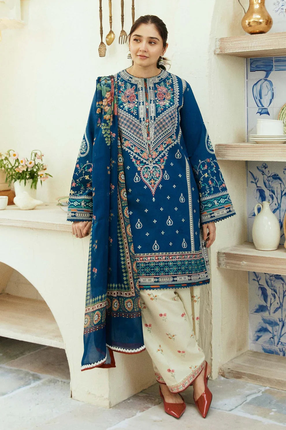 ZARA SHAH JAHAN - 3PC DHANAK EMBROIDERED SUIT DF-5513